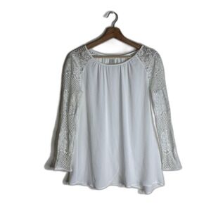 Cache Top Womens Medium Lace Mesh Sheer Long Sleeve Romantic Blouse Elegant‎